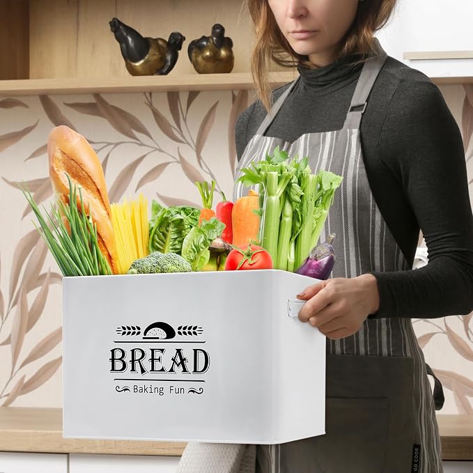 Jolitac Farmhouse Style Bread Box for Kitchen Countertop - Space-Saving Bread Storage Container with Wood Lid | Rustic Vintage Organizer for Small Kitchens & Countertop Gift (12.2”L x7.5”W x8”H) - Image 8