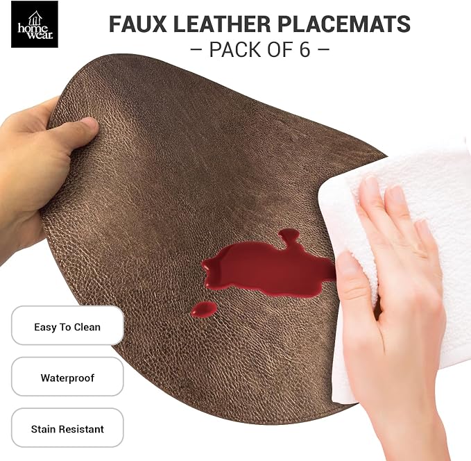 Placemats Set of 6 – Round 15” Faux Leather Table Mats for Dining, Heat Resistant & Non-Slip Washable Table, Indoor, Outdoor, Dining Table Set for 6, Modern Kitchen & Holiday Use, Bronze - Image 5