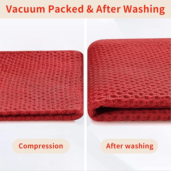 Homaxy 100% Cotton Waffle Weave Kitchen Towels, 10-Pack, Brick Red | Ultra Soft Absorbent Dish Towels, Quick Drying Cleaning Towels, 13 x 28 Inches - Image 7