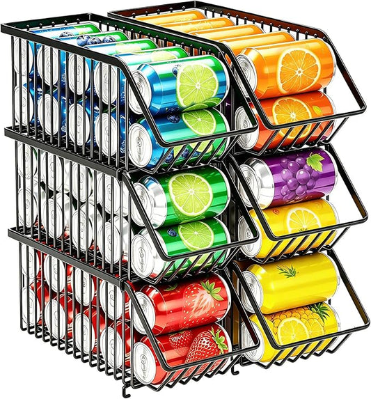 Stackable Soda Can Organizer Rack, Stacking Can Dispensers Refrigerator Organizer Bins Pop Soda Dispenser Canned For Fridge, Freezer, Kitchen, Cabinets (Black, 6) by Boeetech
