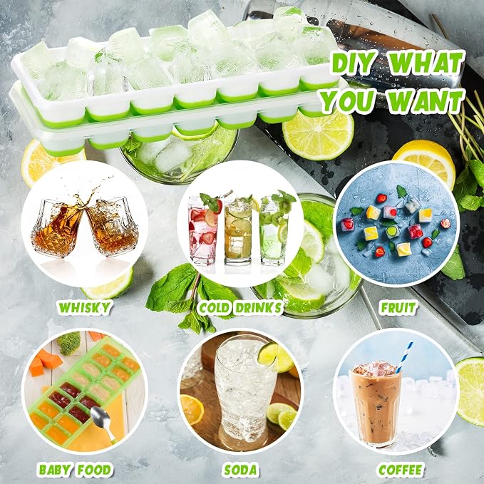 Rtteri 36 Pack Ice Cube Trays Silicone Ice Tray for Freezer Flexible 14 Cube Molds Easy Release Stackable Trays with Lid for Drinks Cocktail Coffee Baby Food (Green) - Image 6