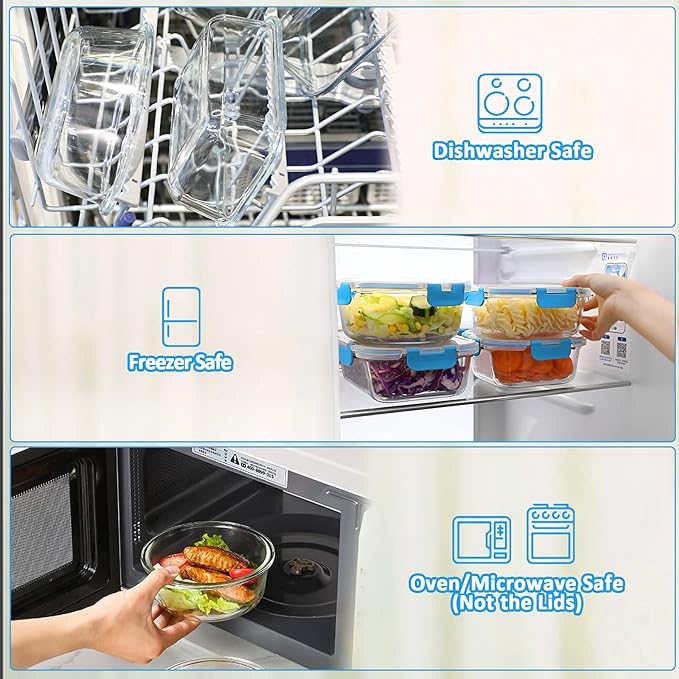 M MCIRCO 30 Pieces Glass Food Storage Containers with Upgraded Snap Locking Lids,Glass Meal Prep Containers Set - Airtight Lunch Containers, Microwave, Oven, Freezer and Dishwasher Friendly, Blue - Image 4
