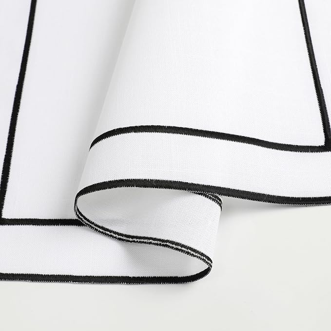 Majestic Giftware Set of 12 Polyester Napkins (NPK-BK) | White Black Trim Design Dinner Napkins Cloth | Linen Look Washable Cloth Napkins Set for Weddings, Banquets, or Restaurants (20" x 20") - Image 4