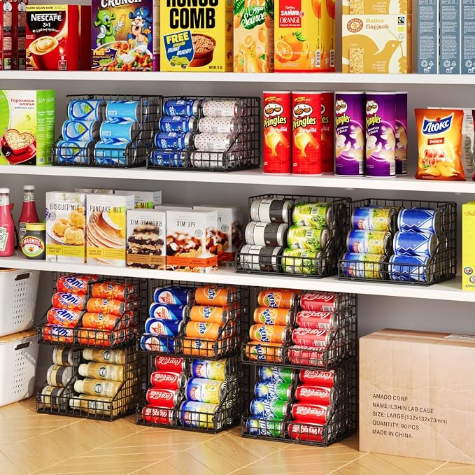 Stackable Can Organizer for Pantry with 2 Adjustable Dividers, Soda Can Organizer, Can Storage Dispenser Holds up to 28 Cans, 2 tier Metal Wire Baskets Can Holder for Kitchen Cabinet Pantry, Black - Image 5