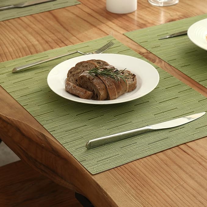 Leetaltree Pea Green Placemats Set of 4 - Heat Resistant Non-Slip Place mats for Dining Table, Washable Durable PVC Vinyl Woven Table Mats（Pea Green, 4） - Image 8