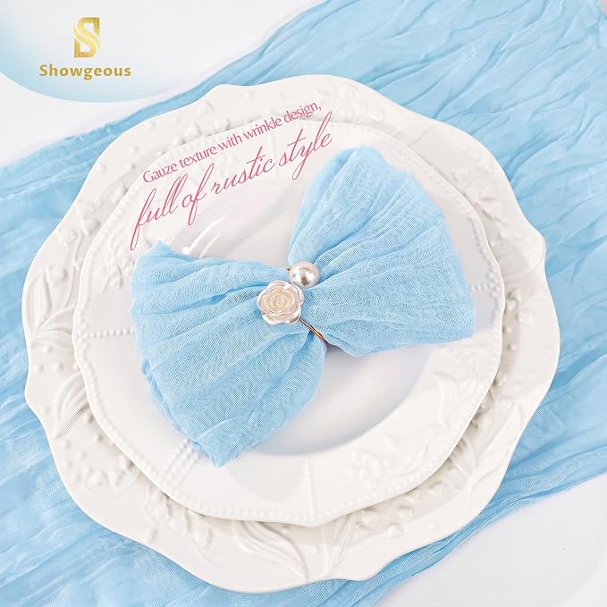 50 Pack Light Blue Cheesecloth Napkins 20"x20" Boho Washable Cloth Napkins Set of 50 Wrinkled Cheese Cloth Napkins Gauze Dinner Table Napkin for Wedding Baby Shower Birthday Party Decor - Image 5