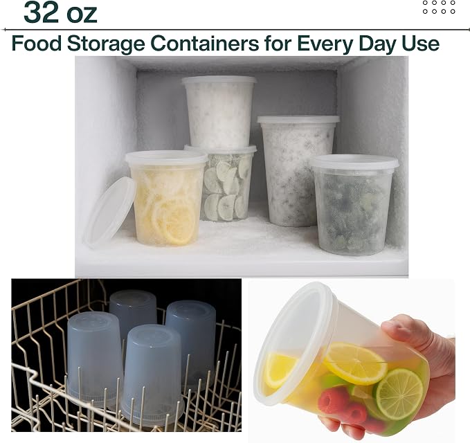 Reusable Plastic BPA-Free Food Storage Deli Container Leak‑Proof | 32oz, 40 set, Heavy Duty, Microwave, Freezer & Dishwasher Safe, Stackable - Image 3