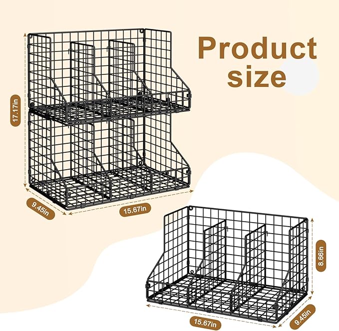JKsmart 2 Pack Stackable Can Rack Organizer for Pantry Storage,Can Dispensers with 4 Adjustable Dividers, 2-Tier Metal Wire Basket Beverage Pop Soda Rack for Kitchen Cabinet Pantry, Black - Image 7