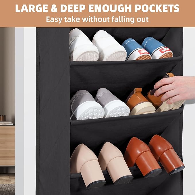 STORAGE MANIAC Over the Door Shoe Organizer Heavy-Duty Large Deep Pocket Hanging Shoe Organizer Shoe Rack Door Closet Shoe Organizer for Wall, Dorm & Narrow Door Storage Shoe Holder Black, 2 Pack - Image 7