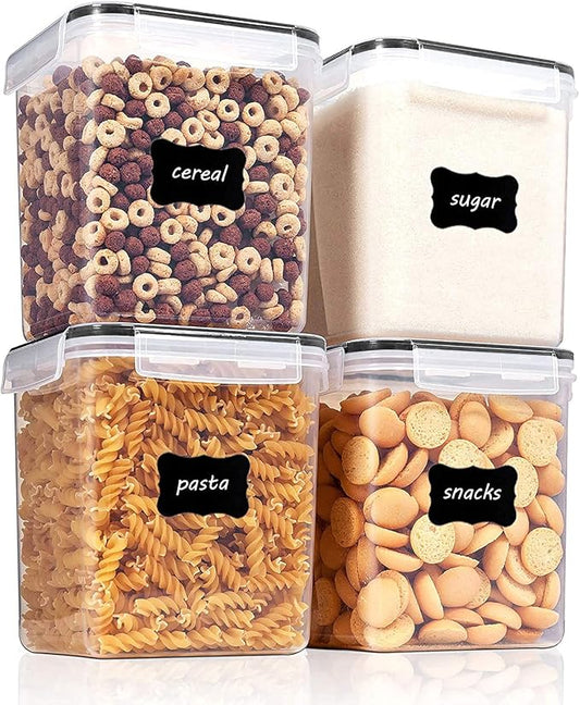 Vtopmart 2.5 L Flour Sugar Storage Containers, 4 PCS, Black | Airtight Seal, Multiple Sizes, BPA Free, Food Grade Material, Dishwasher Safe (Not Lids) by Vtopmart
