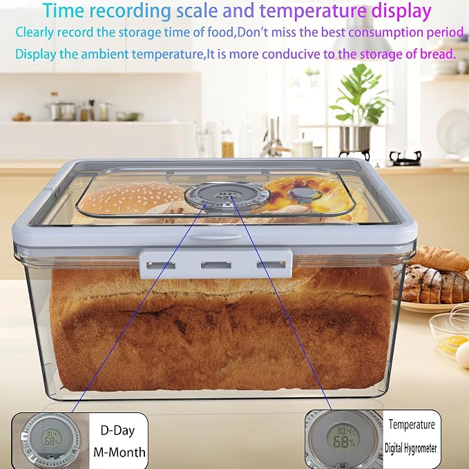 Bread Box With Digital Hygrometer, Portable Bread Boxes with Lid and Handle,New Upgrade Time Recording Bread Storage Container for Homemade Breads,Toast, Bagel, Donut and Cookies,Gifts for Mom Dad - Image 7