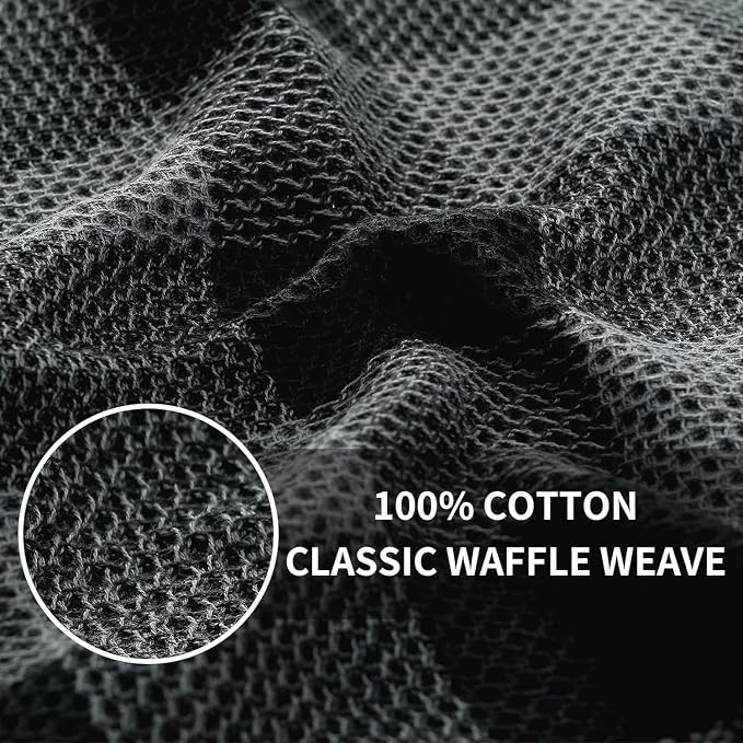 Homaxy Kitchen Towels and Dishcloths Set, Set of 12, Black & Grey | Bulk Cotton Waffle Weave Check Plaid Kitchen Towels, Super Soft and Absorbent Dish Cloths, 12 x 12 and 13 x 28 Inches - Image 2