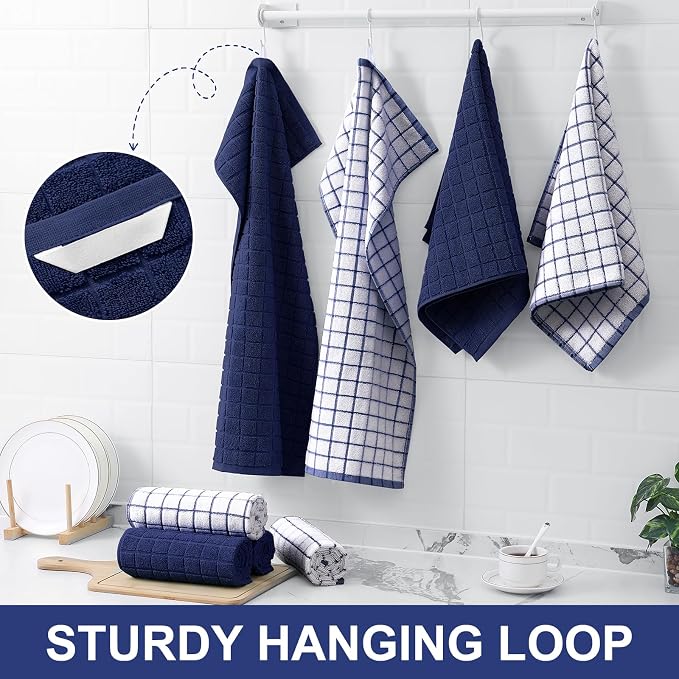 Homaxy Large Premium Cotton Kitchen Towels 16"x 28", 12 Pack, Dusty Blue | Natural Ring Spun 390 GSM Dish Towels, Super Absorbent Terry Kitchen Hand Towels, Soft Tea Towels with Hanging Loop - Image 6