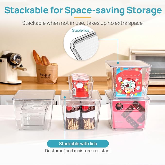 Vtopmart 10 Pack Clear Storage Bins with Lid Set for Pantry Organizer | 6 Large and 4 Small Plastic Pantry Storage Bins with Handle, Storage Containers for Pantry, Kitchen, Fridge, Cabinet - Image 7