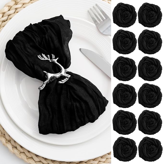 60 Pack Black Cheesecloth Napkins Washable 21x21 Inches Black Cloth Napkins Set of 60 Dinner Table Napkins for Wedding Rustic Boho Cotton Gauze Summer Bridal Baby Shower Party Table Decor by FoliafeelHome