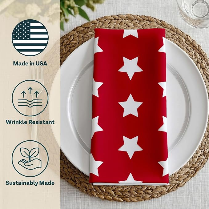 Patriotic Cloth Napkins | American Flag | Memorial Day, Independence Day Table Decorations | Absorbent, Washable, Reusable, Stain & Wrinkle Resistant | Made in America - 6pack - Image 3