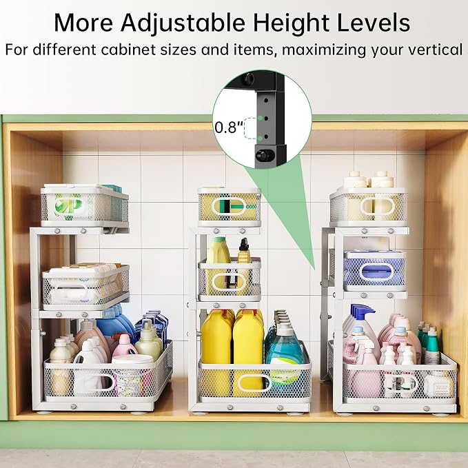 3 Tire Under Sink Organizer, Pulling Out Drawers, Heavy Duty (2, White) | 35% More Capacity, Rust Proof, Easy Installation - Image 6
