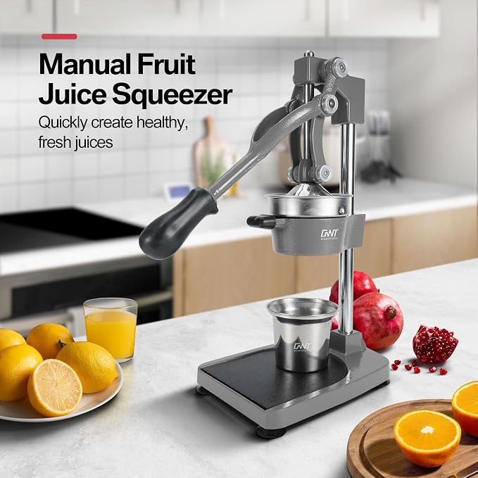 18 Inch Height Commercial Heavy Duty Cast Iron Hand Press Manual Orange Citrus Lemon Lime Grapefruit Pomegranate Fruit Juice Squeezer Machine with Stainless Steel Cup and Durable Base Grey - Image 2