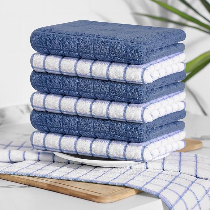 Homaxy Large Premium Cotton Kitchen Towels 16"x 28", 12 Pack, Navy Blue | Natural Ring Spun 390 GSM Dish Towels, Super Absorbent Terry Kitchen Hand Towels, Soft Tea Towels with Hanging Loop - Image 8