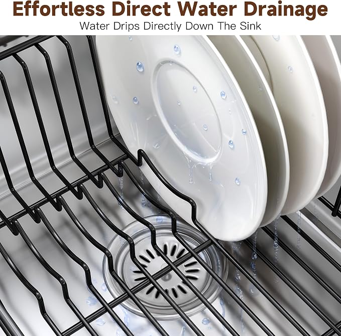JASIWAY in Sink Dish Drying Rack, Stainless Steel Small Black Dish Drainer | Perfect Fit 12"x14" Double Bowl Sink, Counter Space Saving for Kitchen, Apartment, Sturdy Dish Dryer with Utensil Holder - Image 6