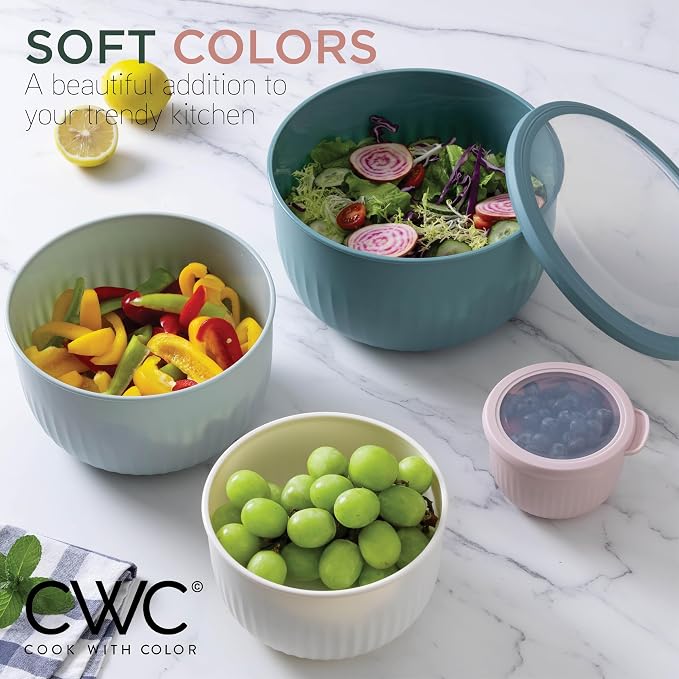COOK WITH COLOR Prep Bowls with Lids- Wide and Deep Nesting Plastic Small Mixing Bowl Set with Lids, 12 Piece Set - Deep Bowls, Teal and Pink - Image 3