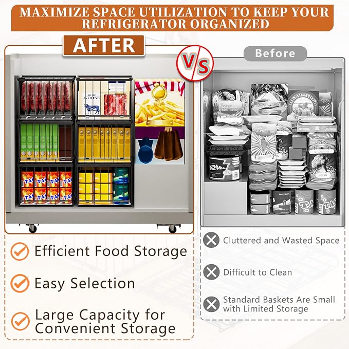 Large Freezer Organizer Bins for 5 to 9 Cu.Ft,Quick Expand/Collapse,6PACK | Freezer Organizer Bins, Stackable,foldable,With handle Wire Storage Container Baskets for Sort Frozen Meats,Leak-Proof Liner - Image 7