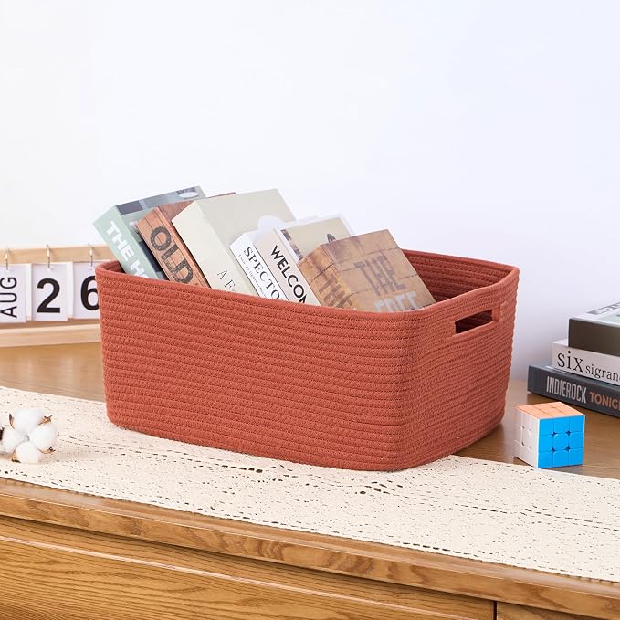 MiniArk Large Storage Baskets for Organizing, 17 x 13 x 7.5” Closet Shelf Baskets for Clothes Blanket Towels, Baby Nursery, Toy Bins Box, Woven Rope Baskets, 4 Packs Oxide Red - Image 5