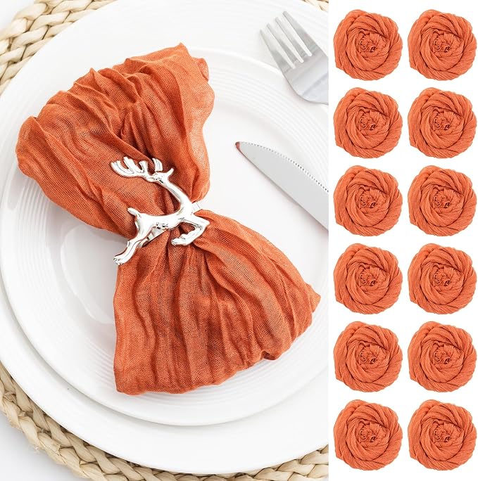 60 Pack Orange Cheesecloth Napkins 21x21 Inches Orange Cloth Napkins Set of 60 Washable Dinner Table Napkins for Wedding Bridal Baby Shower Rustic Boho Cotton Gauze Family Party Table Decor by FoliafeelHome