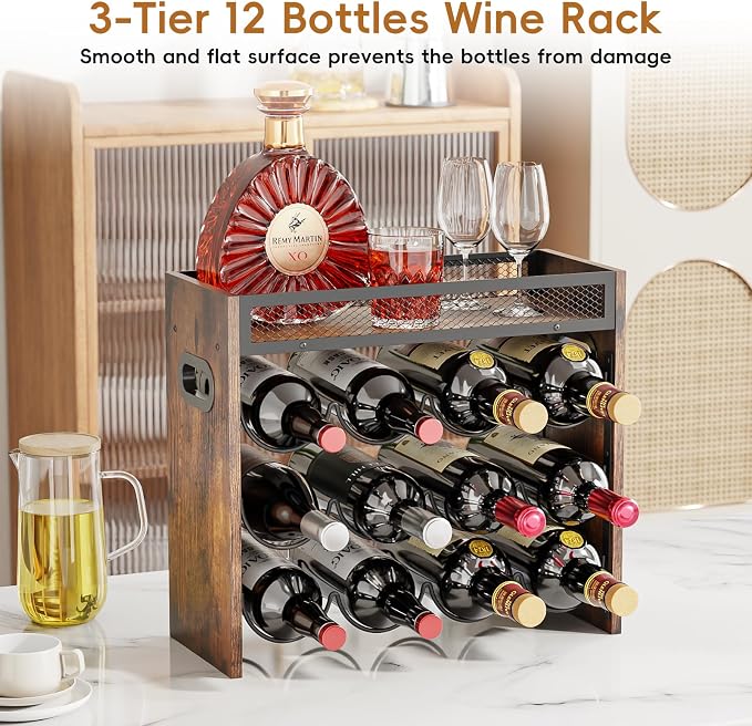 KLM 3-Tier Wine Bottle Display Rack, Holds 12 Bottles. | For Home Kitchen, Bar, Restaurant, Party & Cabinet Wine Storage. - Image 7