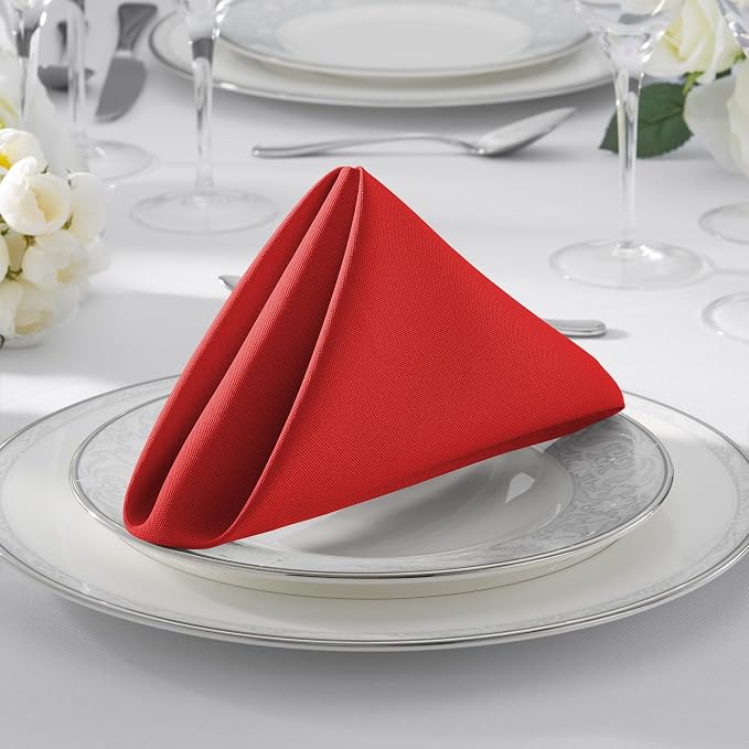 Lann's Linens Set of 12 Cloth Dinner Napkins, 20-inch Polyester Napkins, Washable and Reusable Fabric for Weddings, Hotels, Restaurants - Red - Image 7