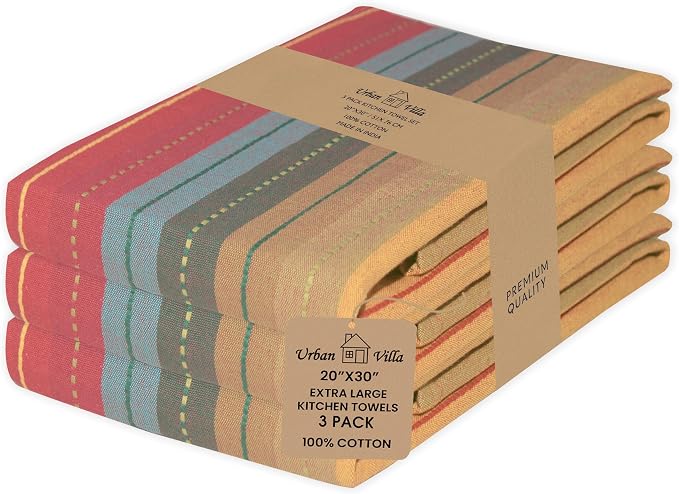 Urban Villa Kitchen Towels Cotton Dish Towels 20”x30” (Set of 3) Red Multi by CottonTrends