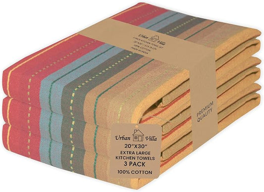 Urban Villa Kitchen Towels Cotton Dish Towels 20”x30” (Set of 3) Red Multi by CottonTrends