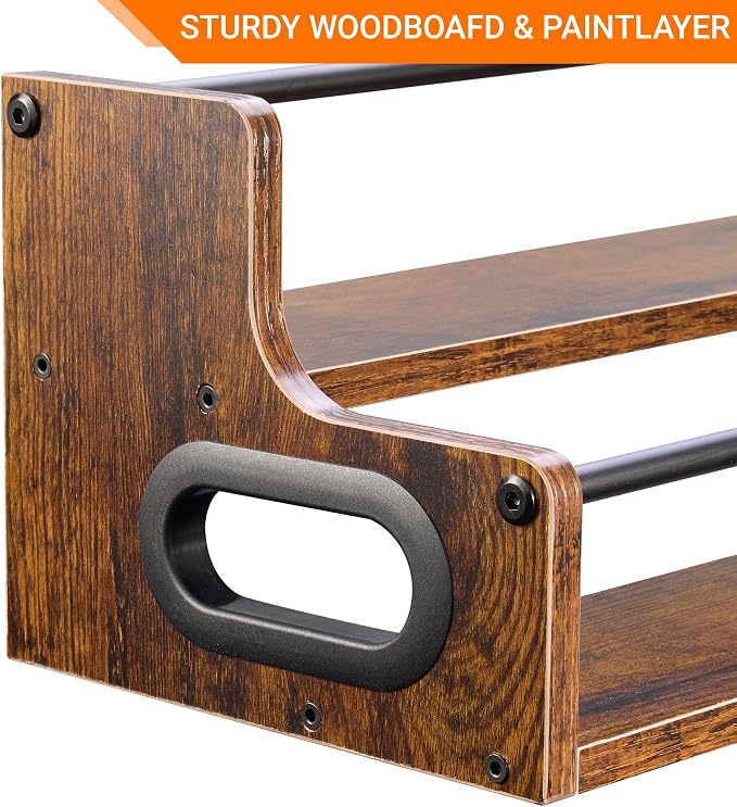 YQBRAO 2-Tier Liquor Bottle Display Shelf, 16-Inch, Rustic Brown | Holds up to 8 bottles with a shallow footprint for coffee corners, kitchens, small counters, and home bars. - Image 5