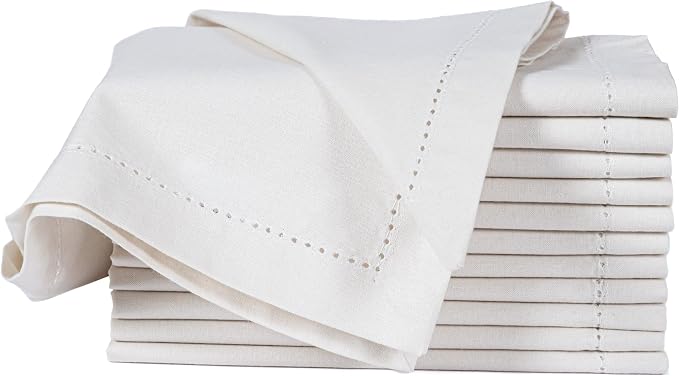 Cotton Cloth Napkins Set of 12, 18x18 Cotton Napkin Cloth Washable, Soft, Reusable Napkins for Wedding, Parties, Christmas, Thanksgiving, Everyday Use (Off White) - ALPHA Living HOME by ALPHALivingHOME