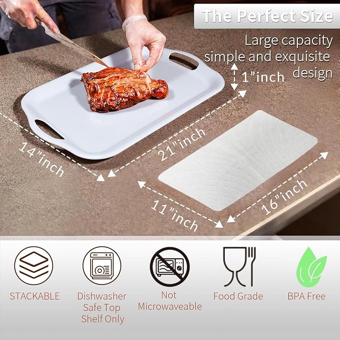 Extra Large Melamine Platters, Serving Tray with Handles for Cookie, Cupcakes, Desserts, Dishwasher Safe, Ottoman Tray Decor, Set of 2, 2 pcs Mats Included (White, 21''x14'') - Image 2