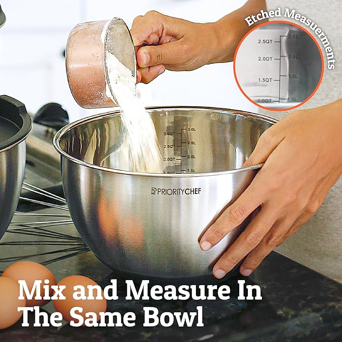 Premium Mixing Bowls With Lids Set, Airtight Lids, Thicker Stainless Steel, Non-Slip Base, 5 Nesting Steel Bowls for Kitchen, Large Prep Metal Bowl Set 1.5/2/3/4/5 Qt, Black - Image 5