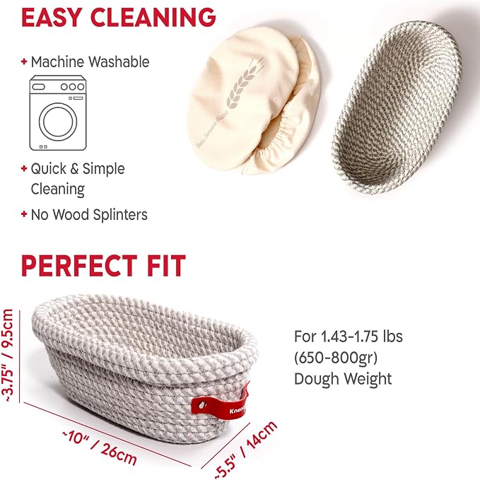 KneadAce Essential Sourdough Starter Kit - Artisan Bread Baking Tools | Bake with this Sourdough Kit: Oval banneton proofing baskets, dough whisk, bread lame, scraper & brush set, bread sling - Image 6