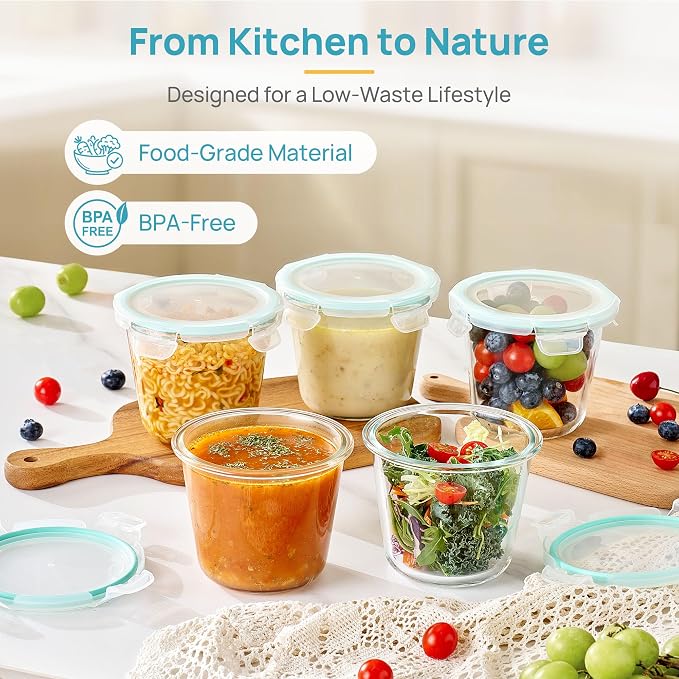 Vtopmart 5 Pack 3 Cup Glass Soup Container Set with Airtight Lids | Meal Prep Freezer Containers, Glass Food Storage Jar for Salad, Fruit, Lunch, Leftover, BPA-Free, Microwave, Dishwasher Safe - Image 4