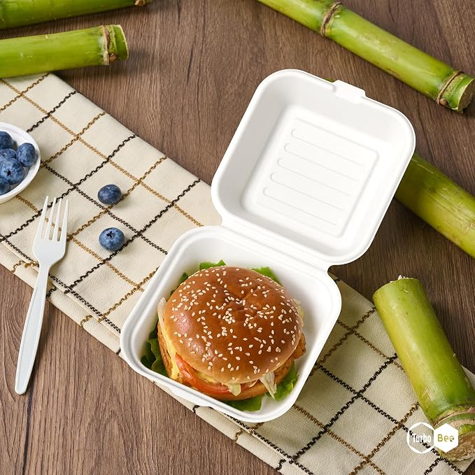 Turbo Bee 200 Pack 6x6inch White Take Out Containers with Lids, Small Disposable Clamshell Food Containers for Lunch, Sides, Snacks, Restaurant, Catering & Food Service - Image 6