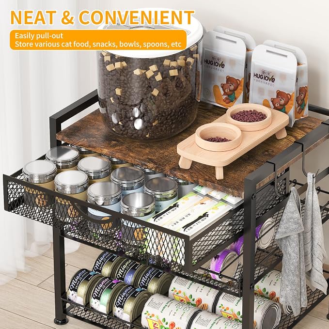 Cat Food Organizer，2 Floors Bring Drawer Storage Rack, Manually Adjust The Gap Size，Store Suitable Can Sizes Container，Automatic Slip Design，Suitable For Pet Food Canned Food Dispenser - Image 5