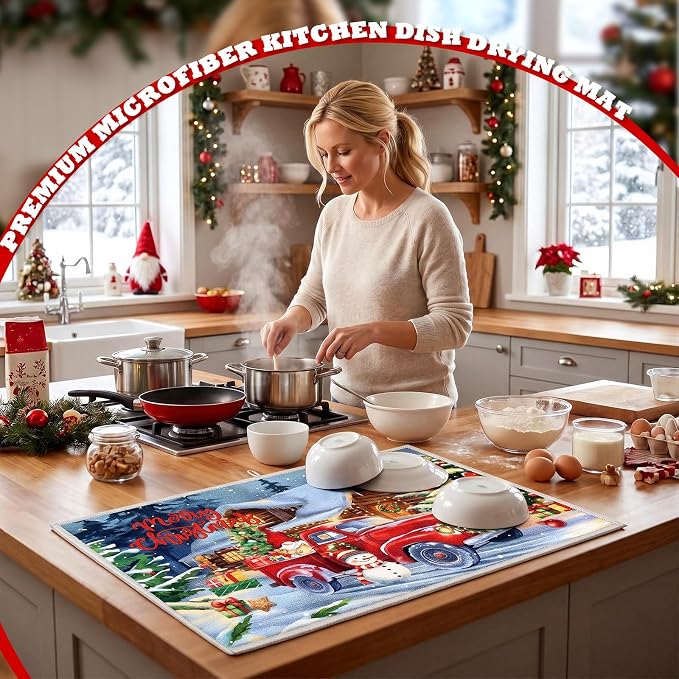 12 Pcs Seasonal Dish Drying Mats for Kitchen 24"x 16" Holiday Microfiber Absorbent Washable Drainer Mat Bulk for Counter Gift Patriotic Summer Home Accessories Decoration(Truck) - Image 5