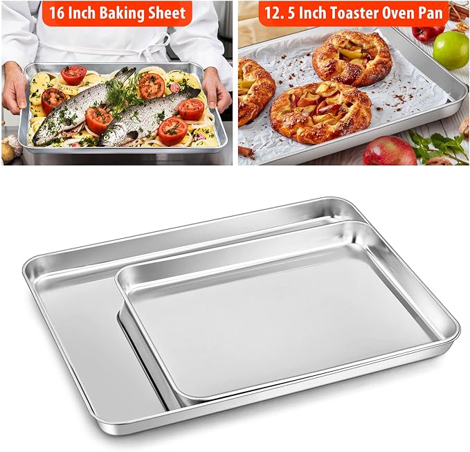 TeamFar Stainless Steel Bakeware Set of 7 | Baking Sheet & Toaster Oven Pan, Square & Round Cake Pan, Muffin Pan & Loaf Pan, Lasagna Pan, Healthy & Sturdy, Easy Clean - Image 4