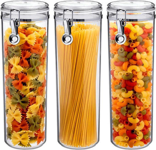 Cathy - 60-Ounce Plastic Canister (Set of 3), Plastic Airtight Container for Spaghetti and Pasta, Stackable, BPA-Free, Shatter-Proof, Perfect for Home and Commercial Use by AmazingAbby