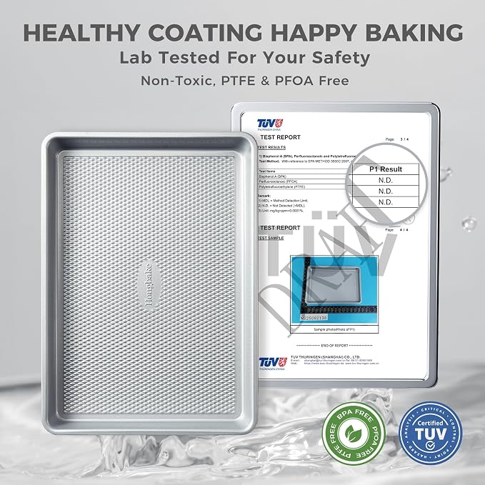 Naturally Non Toxic Baking Sheet Pan Set of 3, Heavy Duty Aluminized Steel Cookie Sheets, Half/Quarter/Jelly Roll Pans with Textured Nonstick Surface, Free of PTFE & PFOA - Image 2