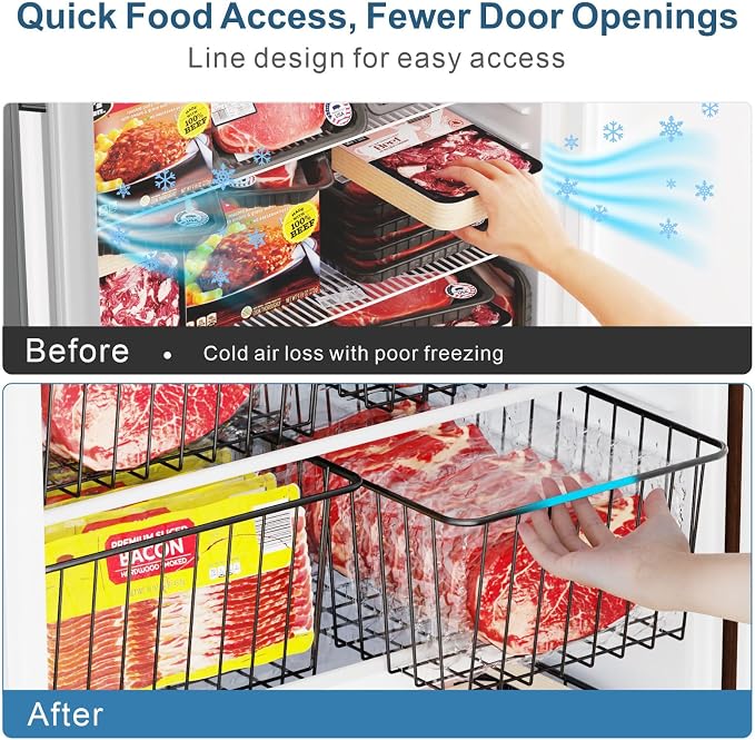 Freezer Organizer Bins - For 16 Cu Ft Upright Freezer, 6 Pack Black | Wire Baskets 3 Large & 3 Medium Sizes, Slide-Out for Easy Access, Prevent Food Falling Out, Keep Stand-Up Freezer Organized - Image 3