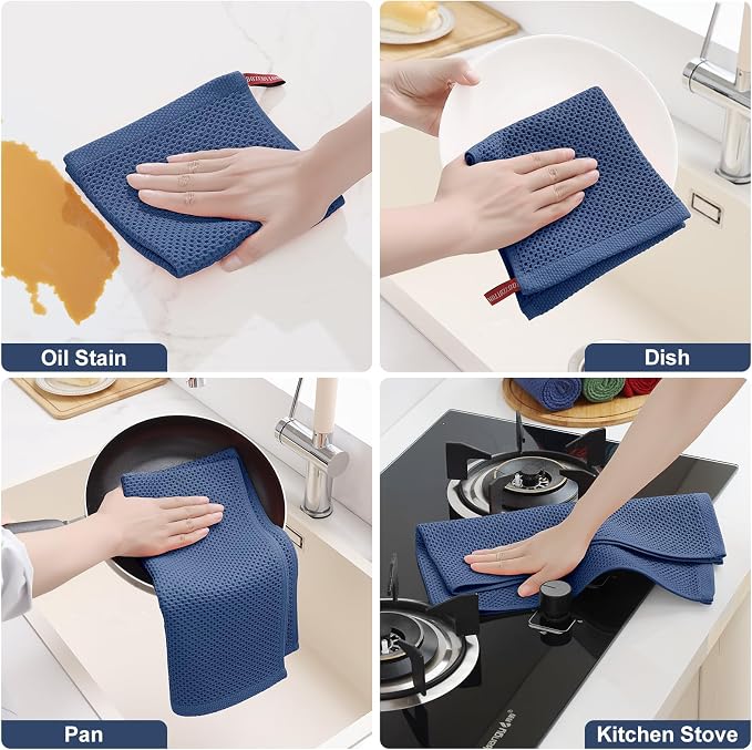 Homaxy 8 Pack 100% Cotton Kitchen Towels and Dishcloths Set, Navy Blue | 12 x 12 Inches and 13 x 28 Inches Kitchen Towels Set, Ultra Soft Absorbent Dish Cloths for Washing Dishes - Image 5