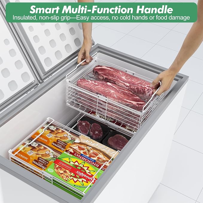 ADRIMER Freezer Organizer Bins, 4 Packs Foldable & Stackable Chest Freezer Organizer Bins with Adjustable Length 11-17.3", Metal Wire Storage Baskets for Upright Freezer, Deep Freezer, Pantry, White - Image 4