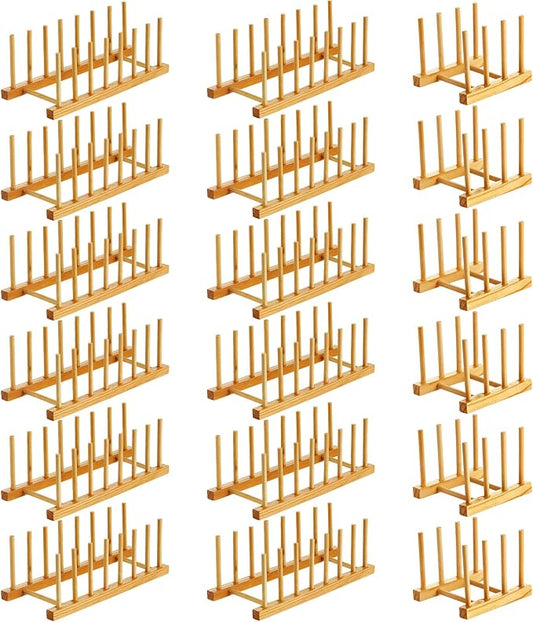 Zopeal 18 Pcs Bamboo Wooden Plate Racks Dish Rack Stand Holder 3/6/ 7 Slots Drainboard Drying Drainer Kitchen Cabinet Organizer for Dish Plate Bowl Cup Pot Lid Book by Zopeal