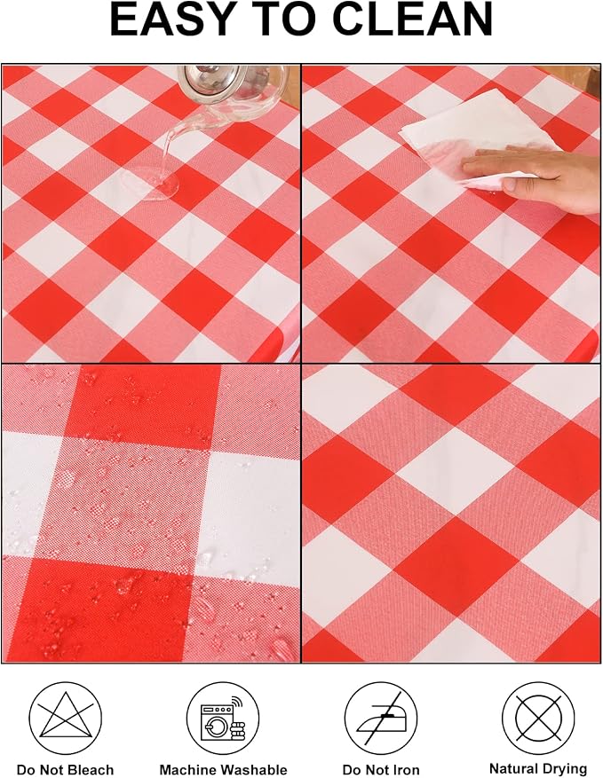 Cupuamon 2 Pack Waterproof Polyester Fabic Rectangle Checkered Tablecloth，60x102 Outdoor Table Cloth，Oil Stain Prevention Table Cloth for Pinics and Parties（Red and White） - Image 3