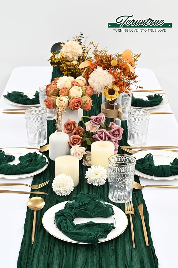 84 Packs Gauze Cheesecloth Napkins 20 x 20 Inch Emerald Green Wrinkled Dinner Napkins, Dark Green Rustic Boho Soft Cloth Napkin for Wedding Party Event Dinner Table Decoration - Image 6